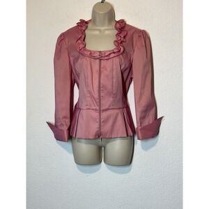 Samuel Dong Womens Pink 3/4 Sleeve Ruffle Collar Jacket Size L Coquette Event